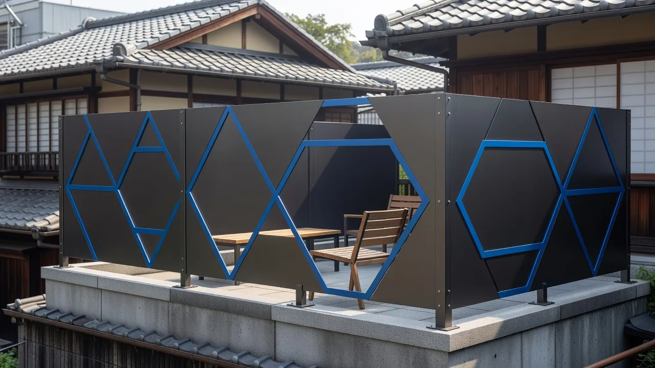屋上テラスに設置されたアルミ製目隠しスクリーン